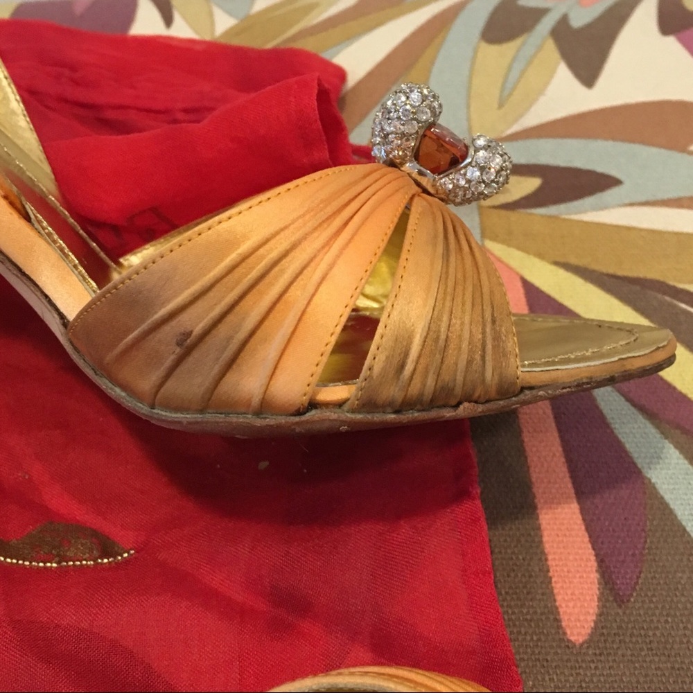 RENE CAOVILLA ORANGE SATIN HIGH HEEL SANDALS SZ 37 - Picture 3 of 8